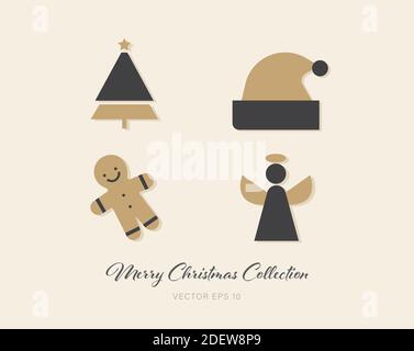 Beautiful Christmas gold and dark gray theme flat icon pack of 4 designs on beige color background Stock Vector