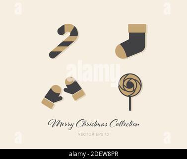 Beautiful Christmas gold and dark gray theme flat icon pack of 4 designs on beige color background Stock Vector
