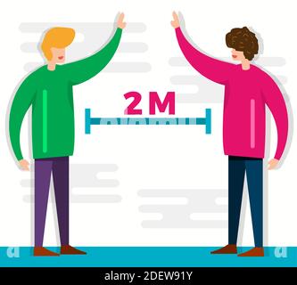 young people do social distancing vector illustration Stock Vector
