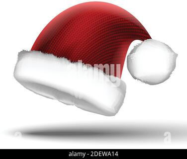 3d realistic vector knitted Christmas Santa red hat. Isolated on white background. Stock Vector