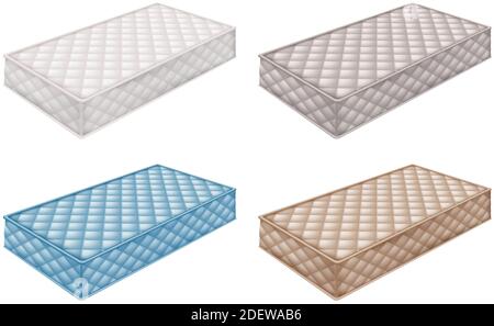 3d realistic vector orthopedic mattress collection in different colors. Isolated vector illustration. Stock Vector