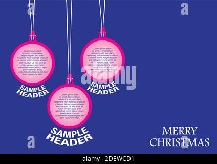 Template for christmas background with hanging decorative ornaments. Vector illustration with copy space Stock Vector