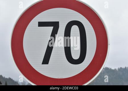 traffic sign 70km/h speed limit Stock Photo