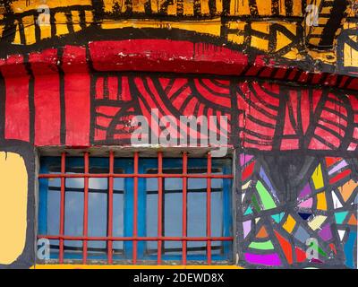 colorful street art on the wall of a building in Porta Ticinese, Milan - Italy Stock Photo