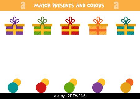 Match cartoon presents with colors. Educational logical game for kids, Stock Vector