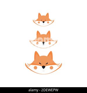 Cute family of foxes. Vector animal. The head of a Fox Stock Vector