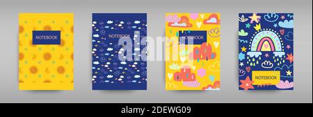 Set iridescent covers for notebooks with boho rainbows Stock Vector