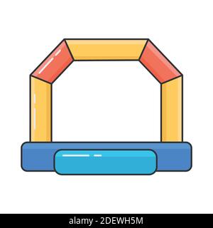 Bouncy inflatable castle. Tower and equipment for child playground. Vector line illustration isolated on white background. Stock Vector