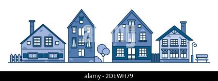 Traditional European style houses in the old town. Neighbourhood suburban. Traditional street. Vector illustration isolated on white background. Stock Vector