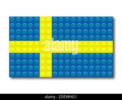 Pixelated Swedish flag from construction parts. Vector illustration is isolated on a white background. Stock Vector