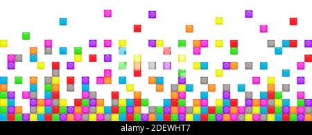 Mosaic brick blocks a seamless border. Vector pixel pattern with square elements isolated on white background. Stock Vector