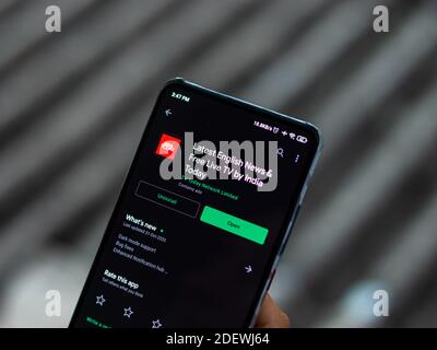 Assam, india - November 29, 2020 : India today logo on phone screen stock image. Stock Photo