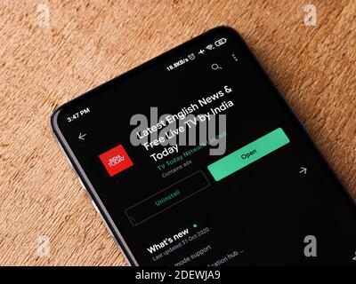 Assam, india - November 29, 2020 : India today logo on phone screen stock image. Stock Photo