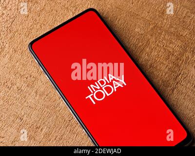 Assam, india - November 29, 2020 : India today logo on phone screen stock image. Stock Photo