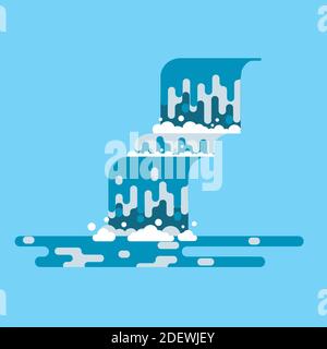 Waterfall landscape. Mountain river with cascade. Vector flat cartoon illustration isolated on blue background. Stock Vector