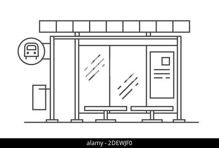 Bus stop vector line art illustration. Exit from the subway. Vector outline isolated illustration on white background Stock Vector