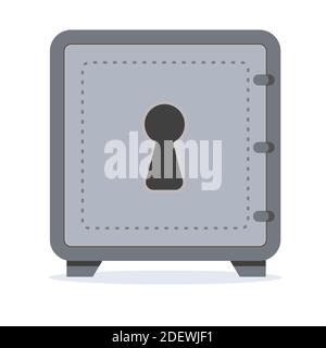 Bank safe box. Closed safe isolated on a white background. Security cash savings and money protection concept. Vector flat illustration. Stock Vector