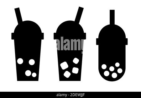 Cocktail icons. Bubble tea. Drinks in glasses with a straw. Stock Vector