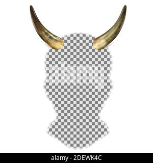 bull horns on the head of a human head silhouette. Christmas costume, comic horns for the New Year 2021. With a place to insert a photo for a draw, an Stock Vector