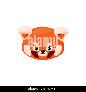 Red panda head as emoji. Cute smiling expression. Vector illustration of smiley animal in cartoon style Stock Vector