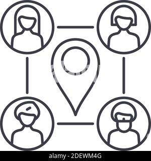 Meeting point icon, linear isolated illustration, thin line vector, web design sign, outline concept symbol with editable stroke on white background. Stock Vector