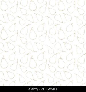 Vector line pear seamless pattern. Monochrome line background fruits Stock Vector