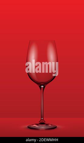 Realistic wine glass on red background - Vector illustration Stock Vector