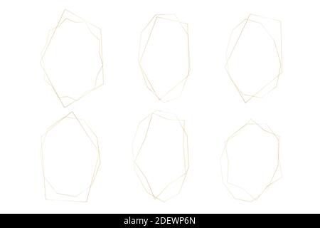 set of golden abstract frames for trendy design of invitations, greeting cards, business cards, printing. Luxury golden thin delicate lines, geometric Stock Vector