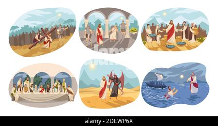 Biblical vector illustration series, the temptation of Jesus Christ ...