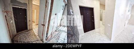 Modern apartment with doorways before and after refurbishment ... - Apartment Renovation Comparative Study Findings