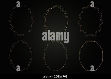 set of gold abstract frames for trendy social media post and stories. Luxury golden thin delicate lines, geometric shapes isolated on transparent background. Stock Vector