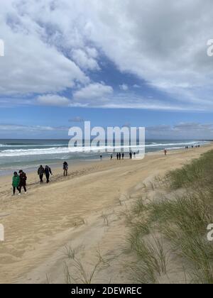 Wellington. 29th Nov, 2020. Photo taken on Nov. 29, 2020 shows tourists walking along the beach on Chatham Islands, one of the remote destinations in New Zealand. TO GO WITH 'COVID-19 leads a plummet in New Zealand's outbound, inbound tourism' Credit: Lisa Li/Xinhua/Alamy Live News Stock Photo