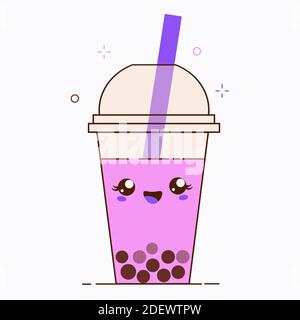 Pink Bubble Milk Tea Ads With Delicious Tapioca Black Pearls. Cute 