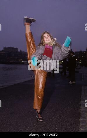 SISSEL KYRKJEBÖ Norwegian singer and artist do a gymnastic movement during Photography Stock Photo