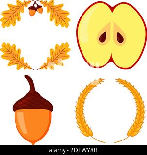 Colorful autumn harvest elements. Festive party frames set. Thanksgiving themed vector illustration for poster, postcard or invitation card decor Stock Vector