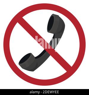 Old telephone receiver in a prohibition sign. Ban on phone calls. The danger of sound waves. Vector badge for stickers, icons and your design Stock Vector