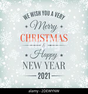 Merry Christmas and Happy New Year 2021 text label. Stock Vector