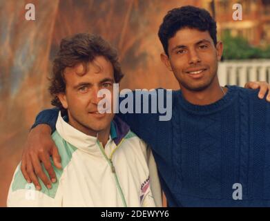 Egyptian tennis player Tamer El Sawy (right), 1990s Stock Photo