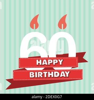 60 years old, vintage happy birthday in vector flat design Stock Vector