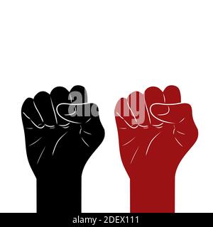 Set of black and red silhouette of a fist on white background. Demonstrations, manifestos and parades. Freedom for people. Vector object for posters, Stock Vector