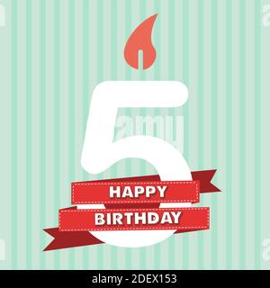 5 years old, vintage happy birthday in vector flat design Stock Vector