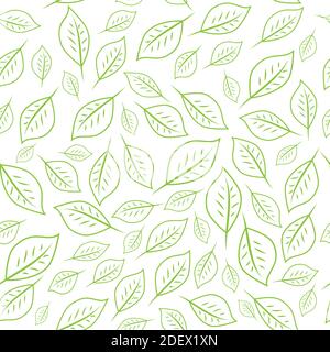 Seamless leaves pattern. Floral ornament of green leaves randomly scattered. For labels, packaging or fabric. Stock Vector