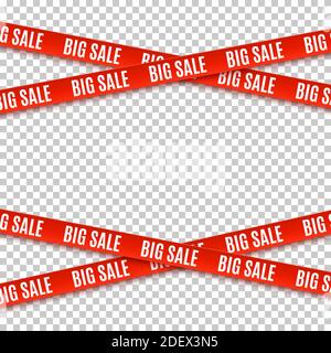 Big sale red banners. Set of warning tapes. Stock Vector
