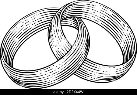 Wedding Rings Bands Intertwined Vintage Woodcut Stock Vector