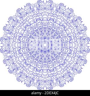 Abstract stroke blue pattern in orient style mandala on transparent background Stock Vector