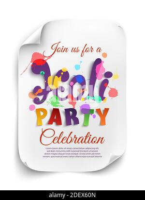 Holi party poster template on white background. Flyer or brochure template. Vector illustration. Stock Vector