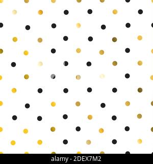 Gold glittering polka dot seamless pattern on white background. Stock Vector