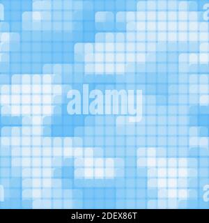 Seamless rounded pixel art clouds texture. Vector blue sky background Stock Vector