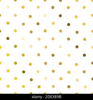 Gold glittering polka dot seamless pattern on white background. Stock Vector