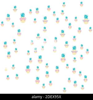 pineapple with Sunglasses tropical illustration seamless, summertime pattern Stock Vector